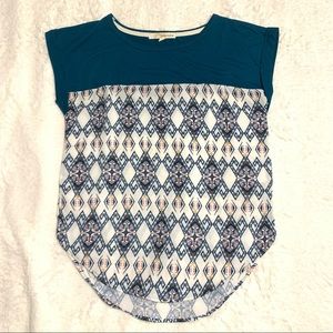 🌸 3/$15 Rewind Juniors’ Teal Aztec Printed Short Sleeve Shirt Size S